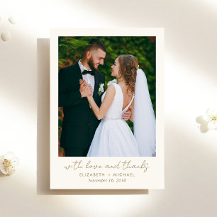 Chic Script Foto Cream Gold Wedding Dankeskarte
