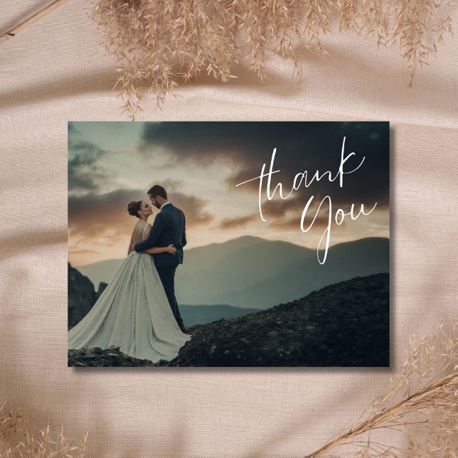 Chic Script Foto Hochzeit Danke  Postkarte (Chic Script Photo Wedding Thank You Postcard )