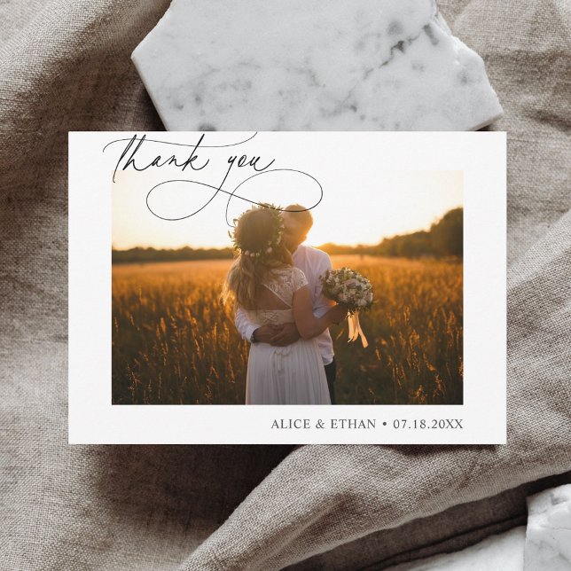 Chic Script Foto Minimalistisch Wedding Danke (Von Creator hochgeladen)