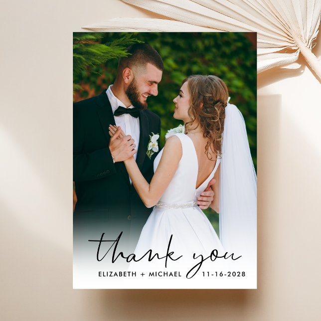 Chic Script Foto Overlay-Cream-Hochzeit Dankeskarte (Von Creator hochgeladen)