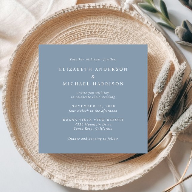Chic Script Foto Overlay Dusty Blue Wedding Einladung (An elegant Happily Ever After Wedding Invitation to set the tone for an unforgettable event)