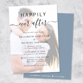 Chic Script Foto Overlay Dusty Blue Wedding Einladung