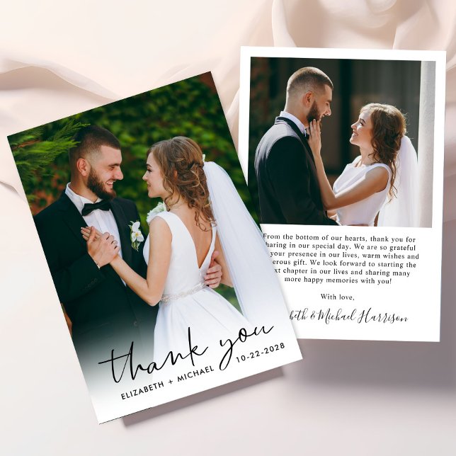 Chic Script-Foto-Overlay-Hochzeit Dankeskarte (Von Creator hochgeladen)
