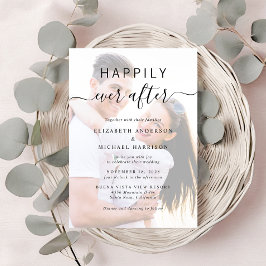 Chic Script Foto Overlay QR Code Cream Wedding Einladung