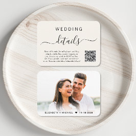 Chic Script Foto QR Code Cream Wedding Details Begleitkarte