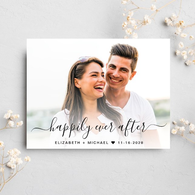 Chic Script Foto QR Code Save the Date Ankündigungspostkarte (Our user-friendly template allows you to easily upload your photo & create a perfect save the date)
