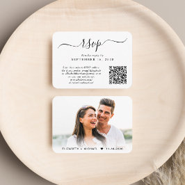 Chic Script Foto QR Code Wedding RSVP Begleitkarte
