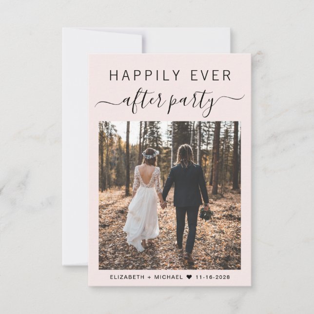 Chic Script Foto Rosa Hochzeitsempfang Einladung (Vorderseite)