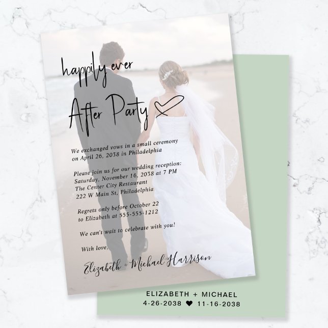 Chic Script Foto Sage Green Wedding Reception Einladung (Von Creator hochgeladen)