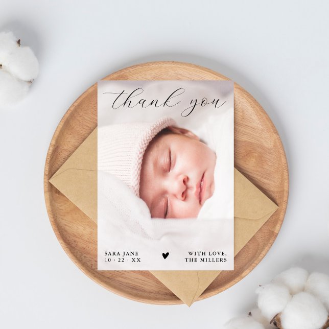 Chic Script Full Custom Foto Baby Dusche Dankeskarte (Von Creator hochgeladen)