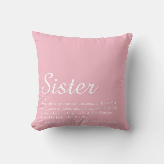 Chic Script Fun Pink Beste Schwester je Definition Kissen (Vorderseite)