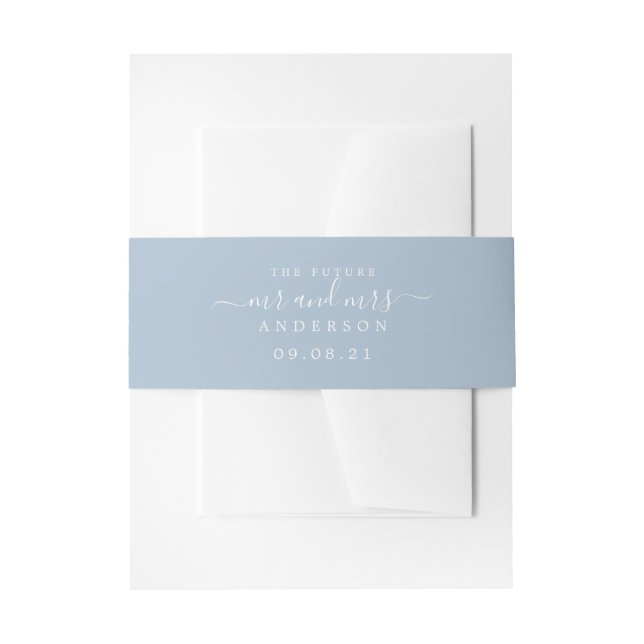 Chic Script Future Mr. Blue Wedding Einladungsbanderole (Vorderseite Beispiel)