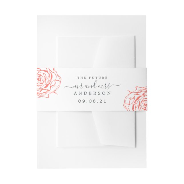 Chic Script Future Mr. Coral Floral Wedding Einladungsbanderole (Vorderseite Beispiel)