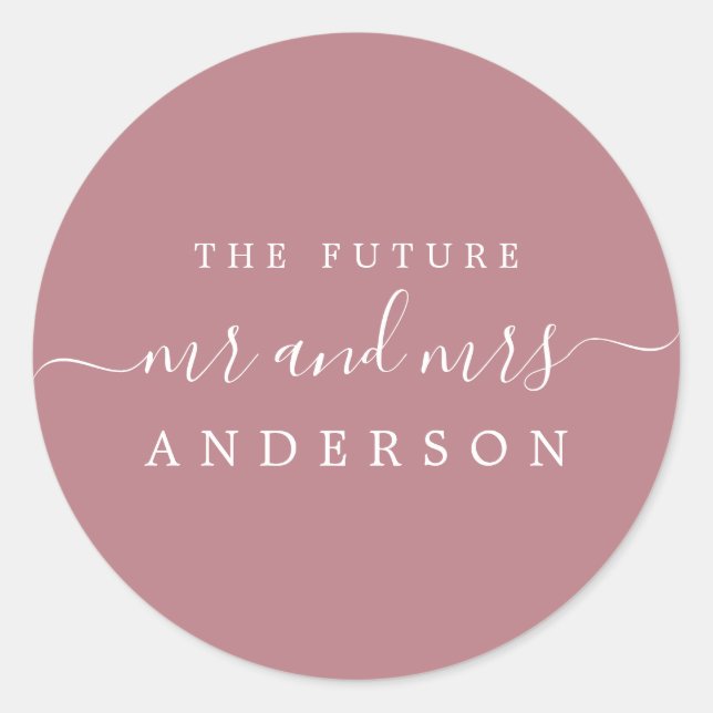 Chic Script Future Mr. Dusty Rose Wedding Runder Aufkleber (Vorderseite)
