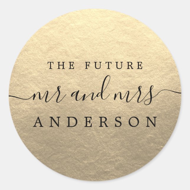 Chic Script Future Mr. Gold Wedding Runder Aufkleber (Vorderseite)