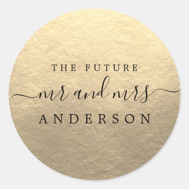 Chic Script Future Mr. Gold Wedding Runder Aufkleber (Vorderseite)