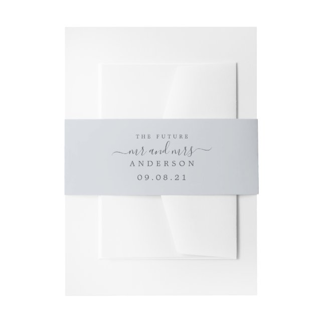 Chic Script Future Mr. Ice Blue Wedding Einladungsbanderole (Vorderseite Beispiel)
