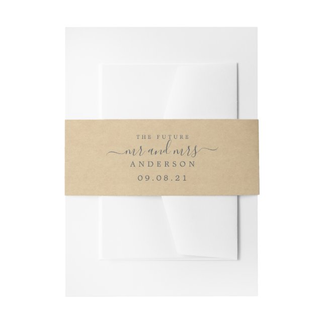 Chic Script Future Mr. Kraft Paper Wedding Einladungsbanderole (Vorderseite Beispiel)