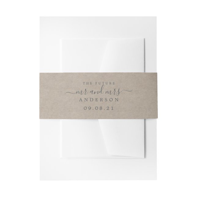 Chic Script Future Mr. Kraft Paper Wedding Einladungsbanderole (Vorderseite Beispiel)