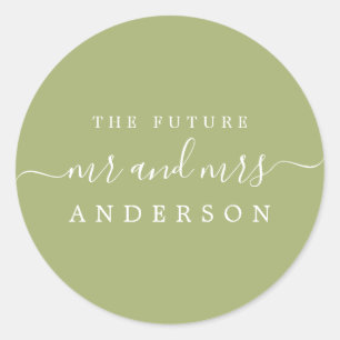 Chic Script Future Mr. Leaf Green Wedding Runder Aufkleber