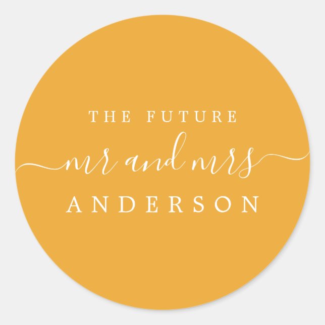 Chic Script Future Mr. Mellow Yellow Wedding Runder Aufkleber (Vorderseite)