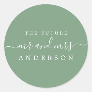 Chic Script Future Mr. Mineral Green Wedding Runder Aufkleber