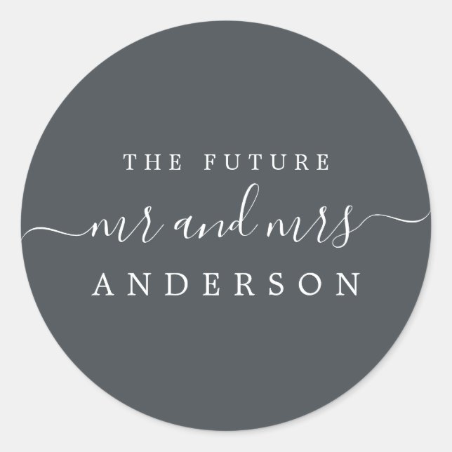 Chic Script Future Mr. Off-Black Wedding Runder Aufkleber (Vorderseite)