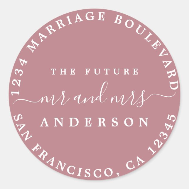 Chic Script Future Mr. Rücksendeadresse Lila Runder Aufkleber (Vorderseite)