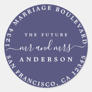 Chic Script Future Mr. Rücksendeadresse Navy Blue Runder Aufkleber