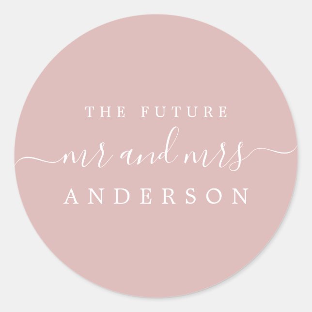 Chic Script Future Mr. Silver Pink Wedding Runder Aufkleber (Vorderseite)