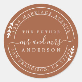 Chic Script Future Mr TerraCotta Return Addres Runder Aufkleber
