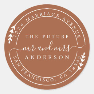 Chic Script Future Mr TerraCotta Return Addres Runder Aufkleber