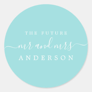 Chic Script Future Mr. Turquoise Blue Wedding Runder Aufkleber