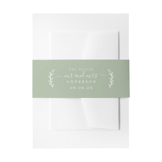 Chic Script Future Mr. Wedding Date Green Einladungsbanderole (Vorderseite Beispiel)