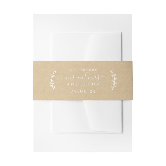 Chic Script Future Mr. Wedding Date Kraft Einladungsbanderole (Vorderseite Beispiel)