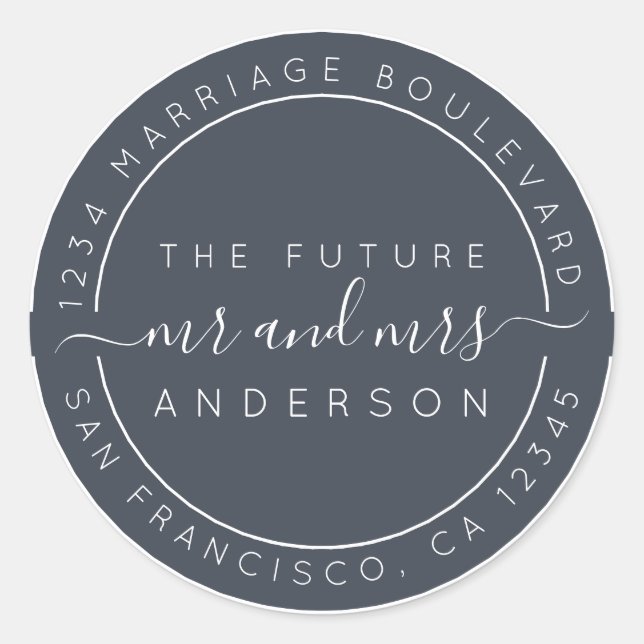 Chic Script Future Mr. Wedding Rücksendeadresse Runder Aufkleber (Vorderseite)