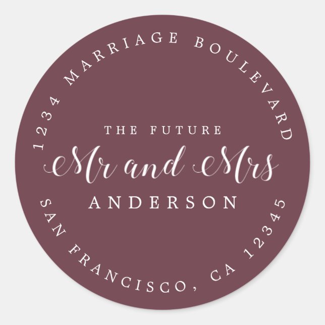 Chic Script Future Mr. Wedding Rücksendeadresse Runder Aufkleber (Vorderseite)