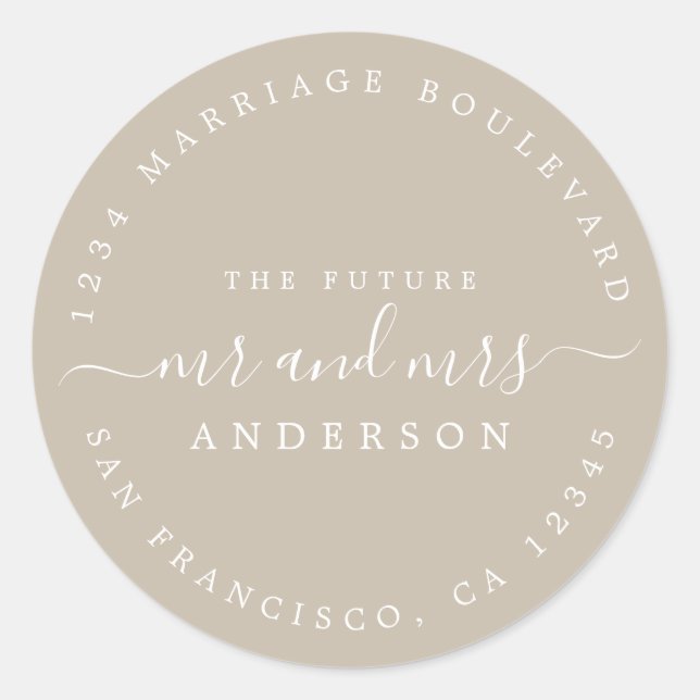 Chic Script Future Mr. Wedding Rücksendeadresse Runder Aufkleber (Vorderseite)