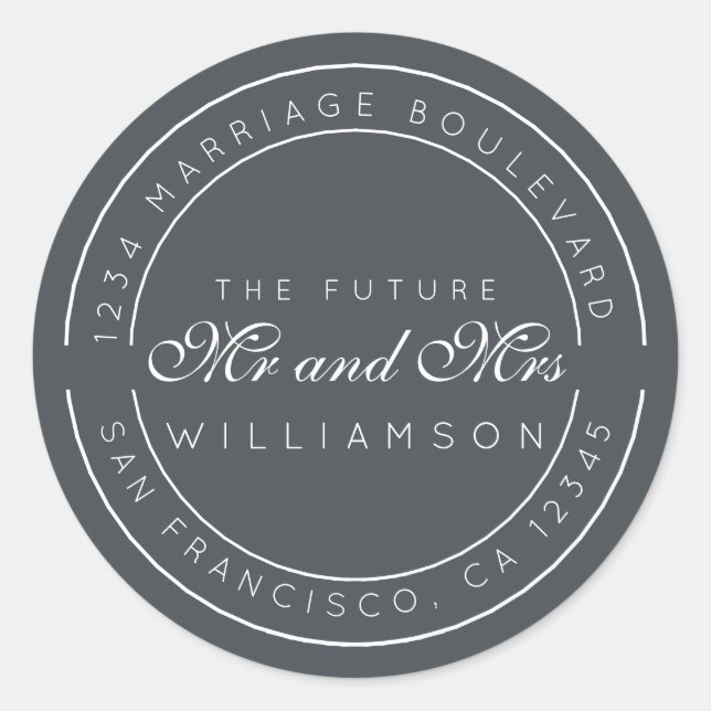 Chic Script Future Mr. Wedding Rücksendeadresse Runder Aufkleber (Vorderseite)