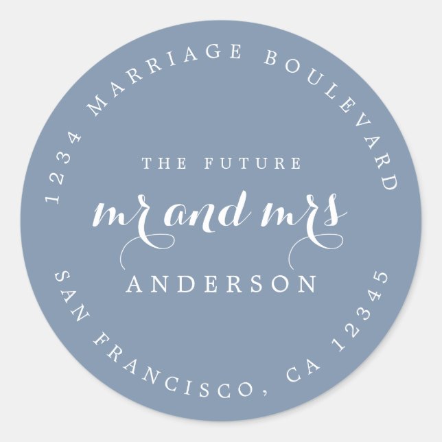 Chic Script Future Mr. Wedding Rücksendeadresse Runder Aufkleber (Vorderseite)