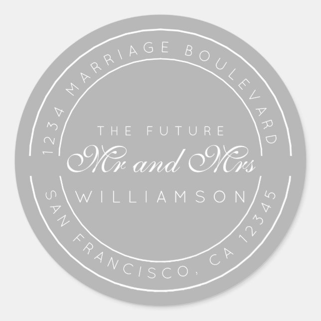 Chic Script Future Mr. Wedding Rücksendeadresse Runder Aufkleber (Vorderseite)