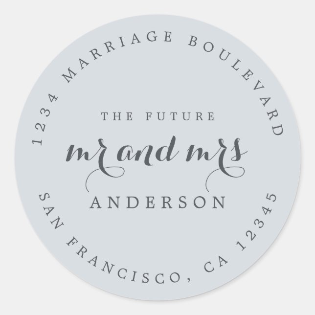 Chic Script Future Mr. Wedding Rücksendeadresse Runder Aufkleber (Vorderseite)
