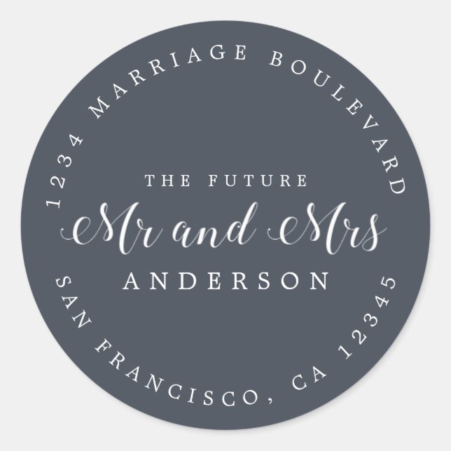 Chic Script Future Mr. Wedding Rücksendeadresse Runder Aufkleber (Vorderseite)