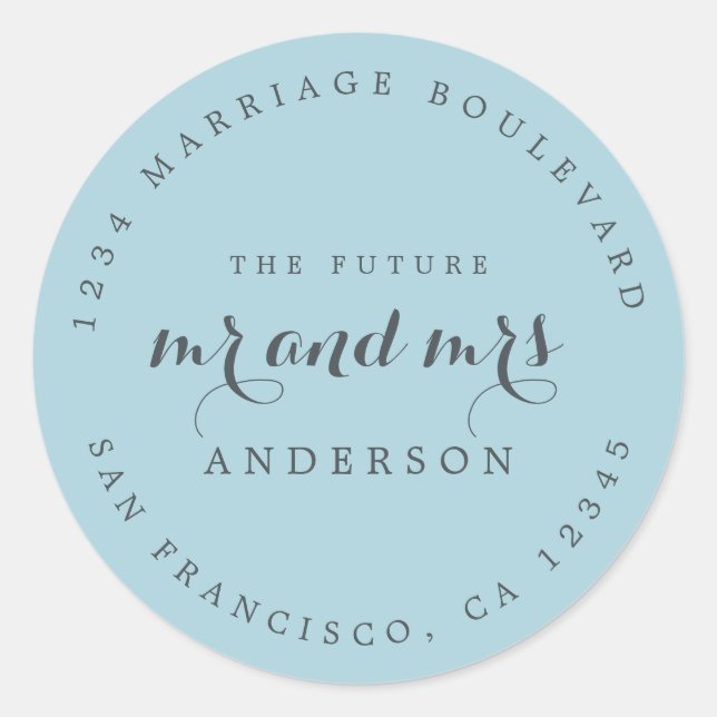 Chic Script Future Mr. Wedding Rücksendeadresse Runder Aufkleber (Vorderseite)
