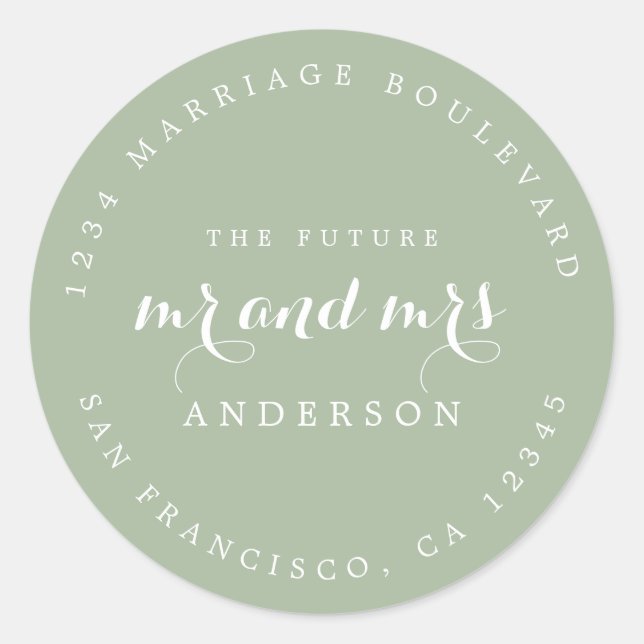 Chic Script Future Mr. Wedding Rücksendeadresse Runder Aufkleber (Vorderseite)