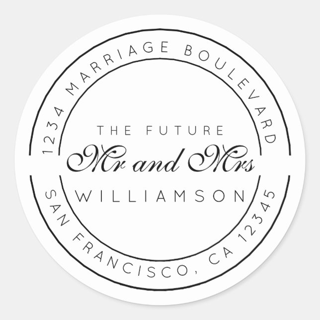 Chic Script Future Mr. Wedding Rücksendeadresse Runder Aufkleber (Vorderseite)