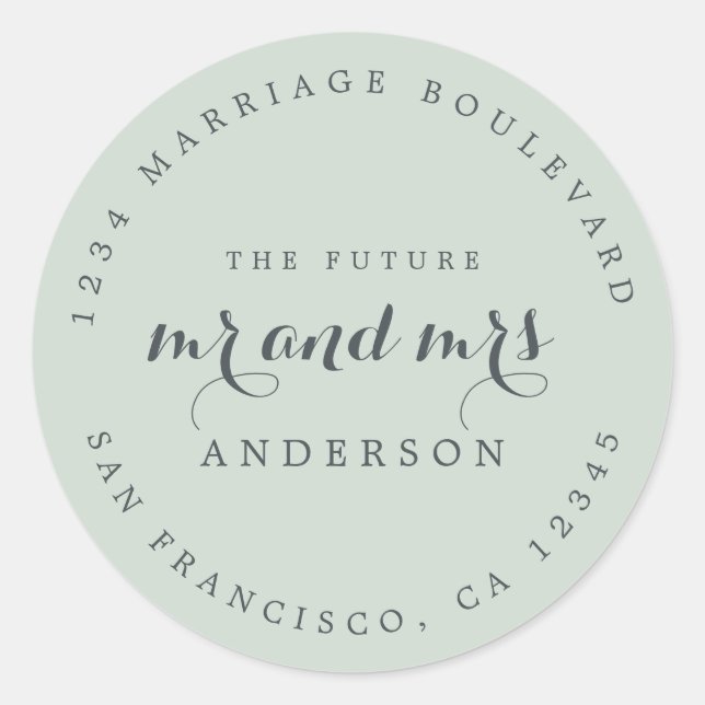 Chic Script Future Mr. Wedding Rücksendeadresse Runder Aufkleber (Vorderseite)
