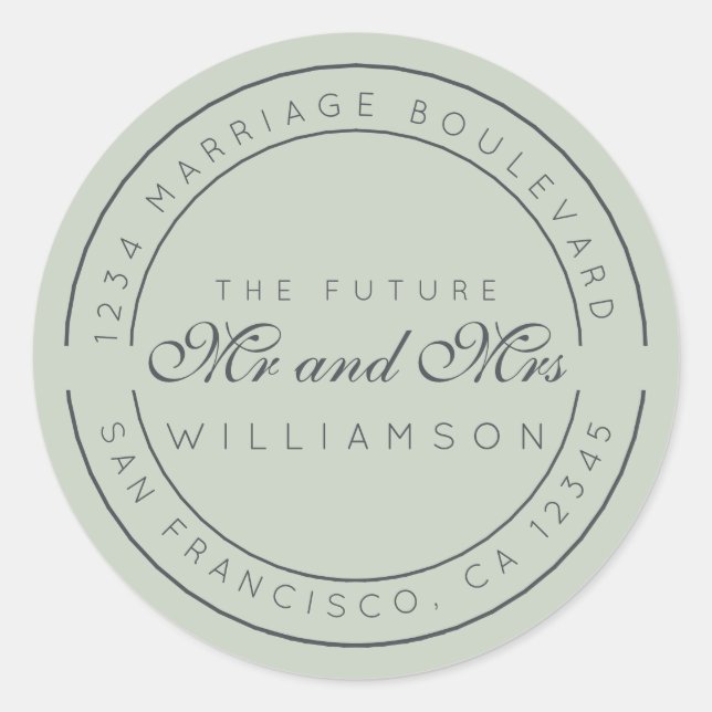 Chic Script Future Mr. Wedding Rücksendeadresse Runder Aufkleber (Vorderseite)