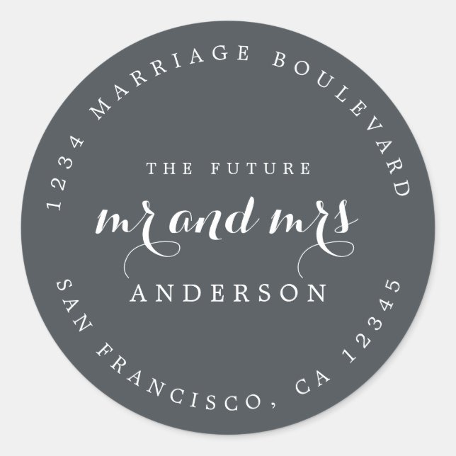 Chic Script Future Mr. Wedding Rücksendeadresse Runder Aufkleber (Vorderseite)