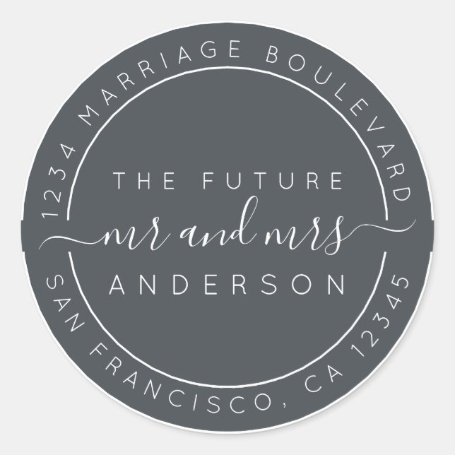 Chic Script Future Mr. Wedding Rücksendeadresse Runder Aufkleber (Vorderseite)